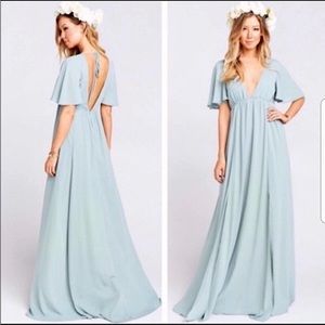 Show Me Your Mumu Faye Flutter Maxi Dress in Silver Sage Crisp | XXS